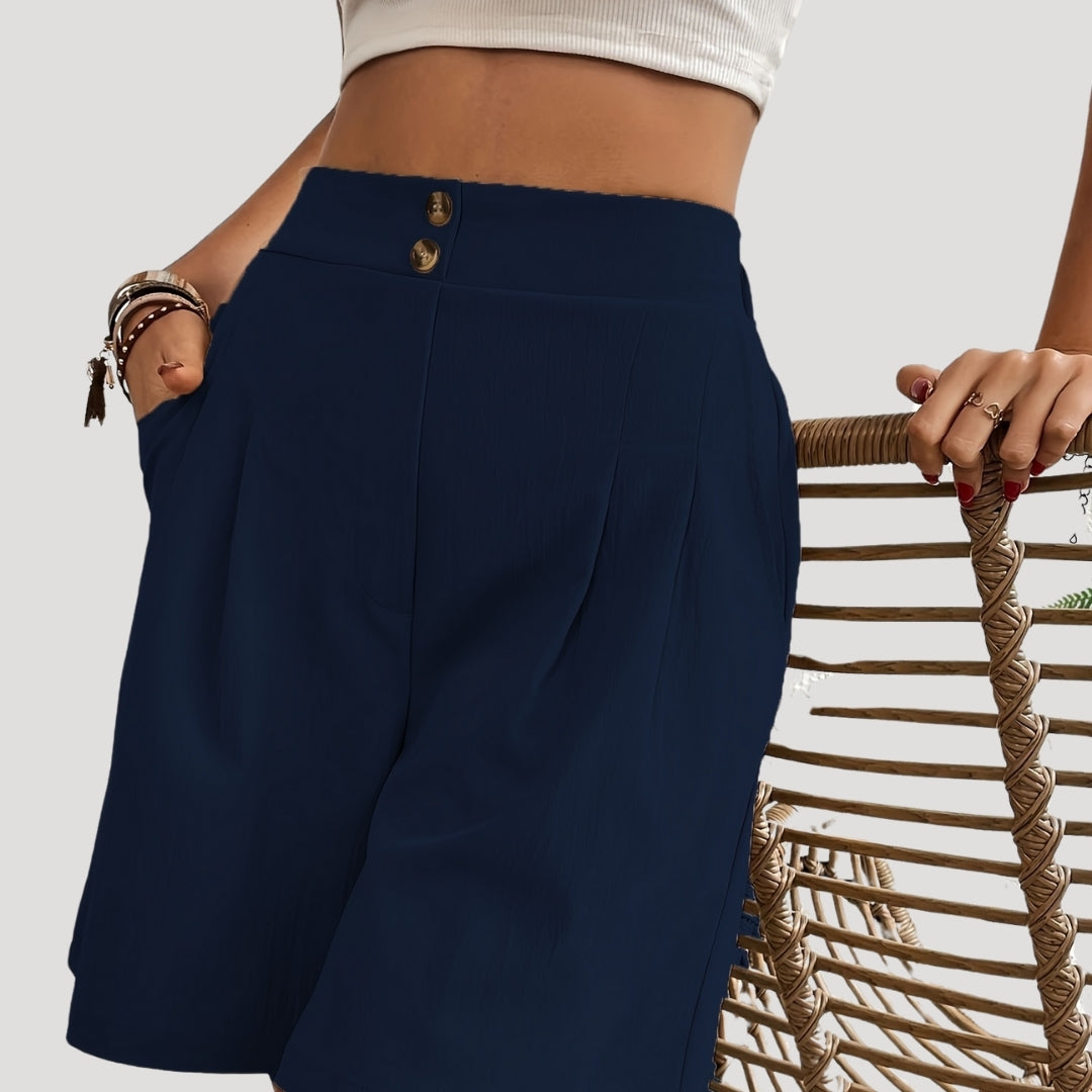 Valentina - Hochtaillierte, gefaltete Shorts mit weitem Bein