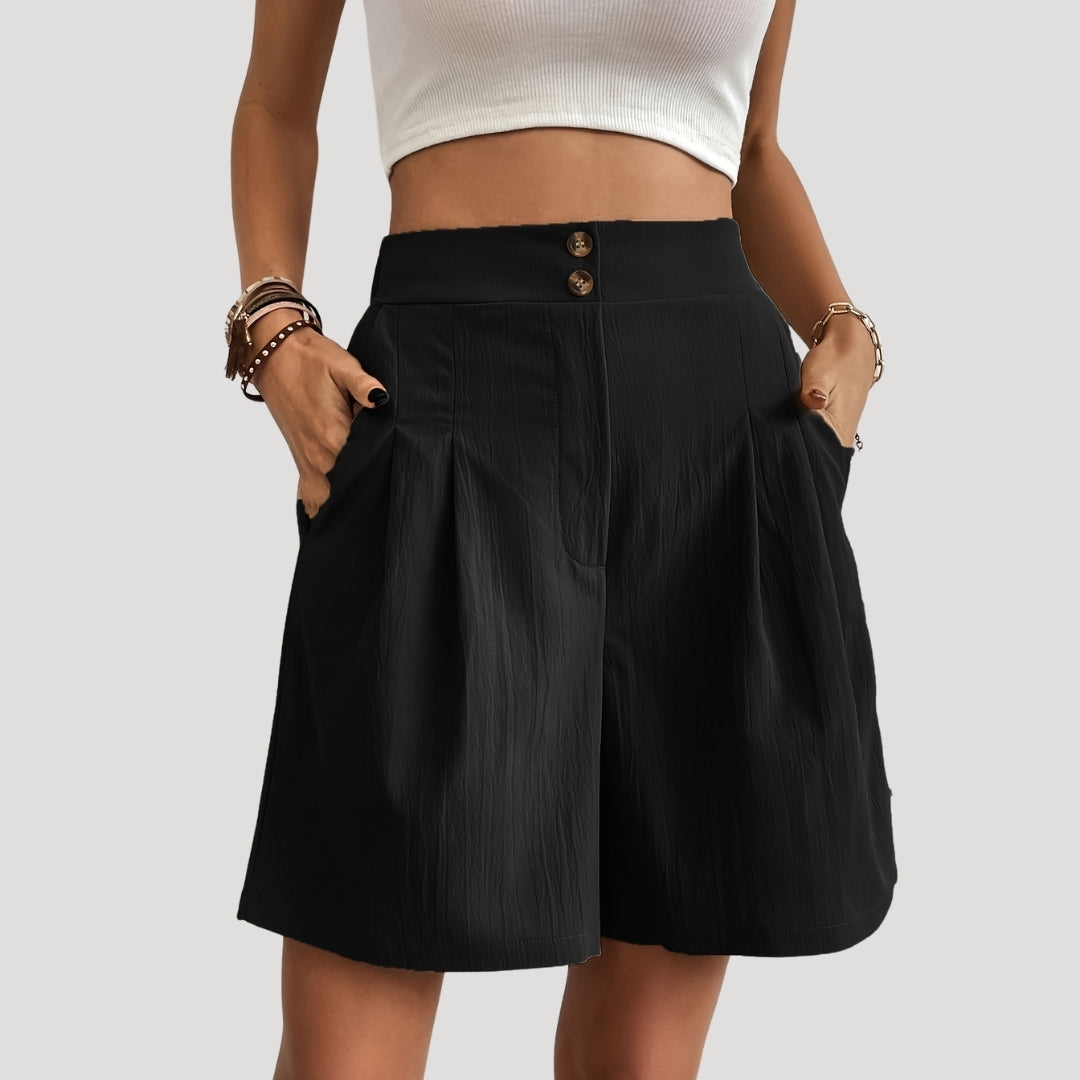 Valentina - Hochtaillierte, gefaltete Shorts mit weitem Bein