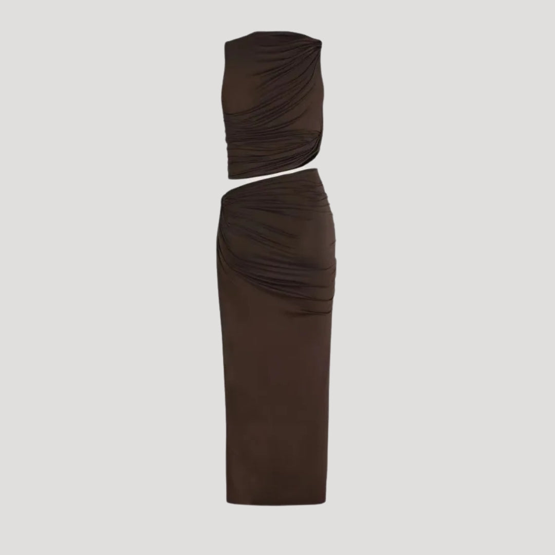 Farrah - Elegantes, drapiertes Maxikleid mit Schlitz