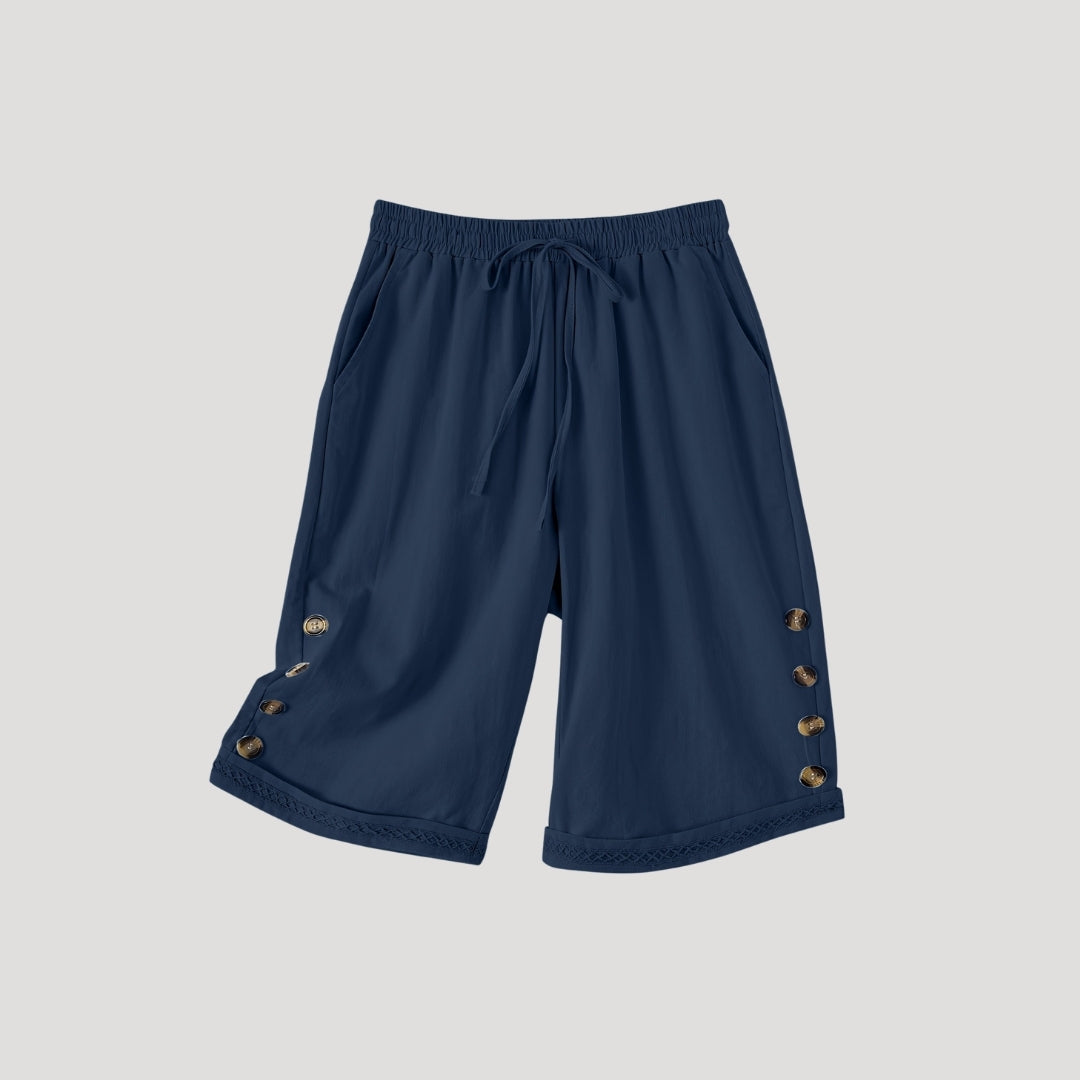 Questa - Lässige knielange Shorts mit Kordelzug und Knöpfen