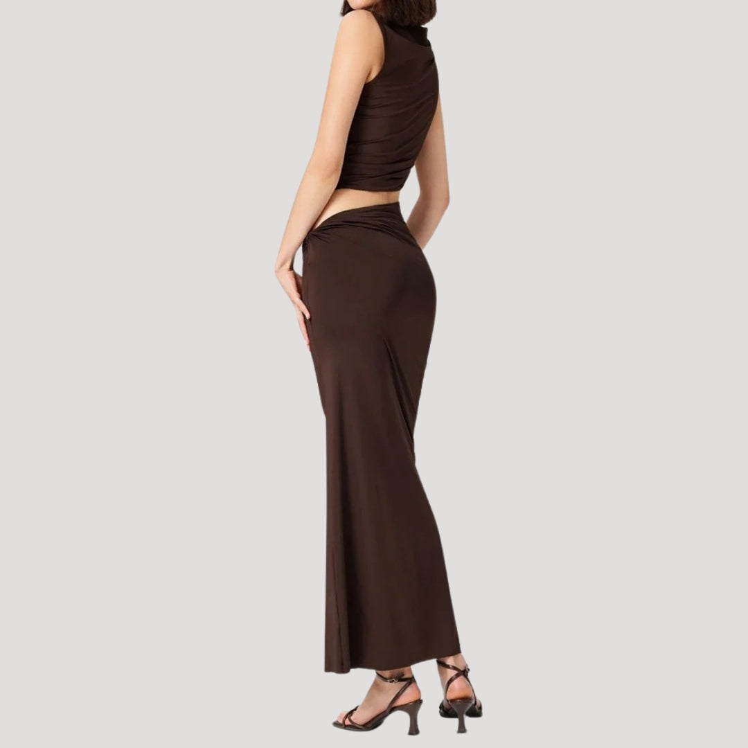 Farrah - Elegantes, drapiertes Maxikleid mit Schlitz