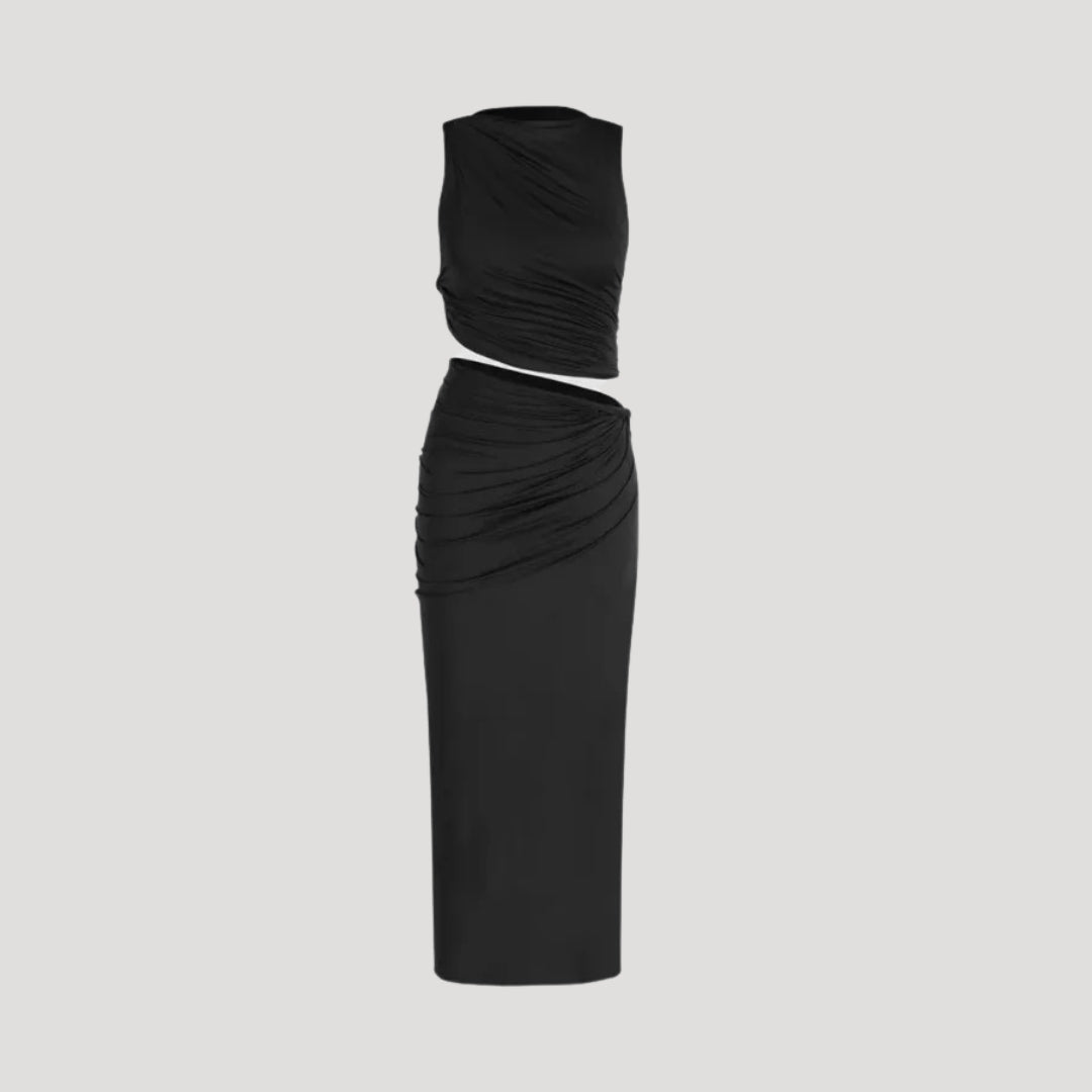 Farrah - Elegantes, drapiertes Maxikleid mit Schlitz