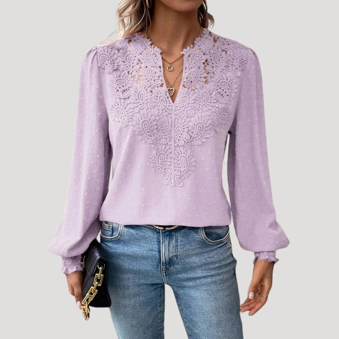Yara - Spitzenbestickte Bluse mit langen Ärmeln