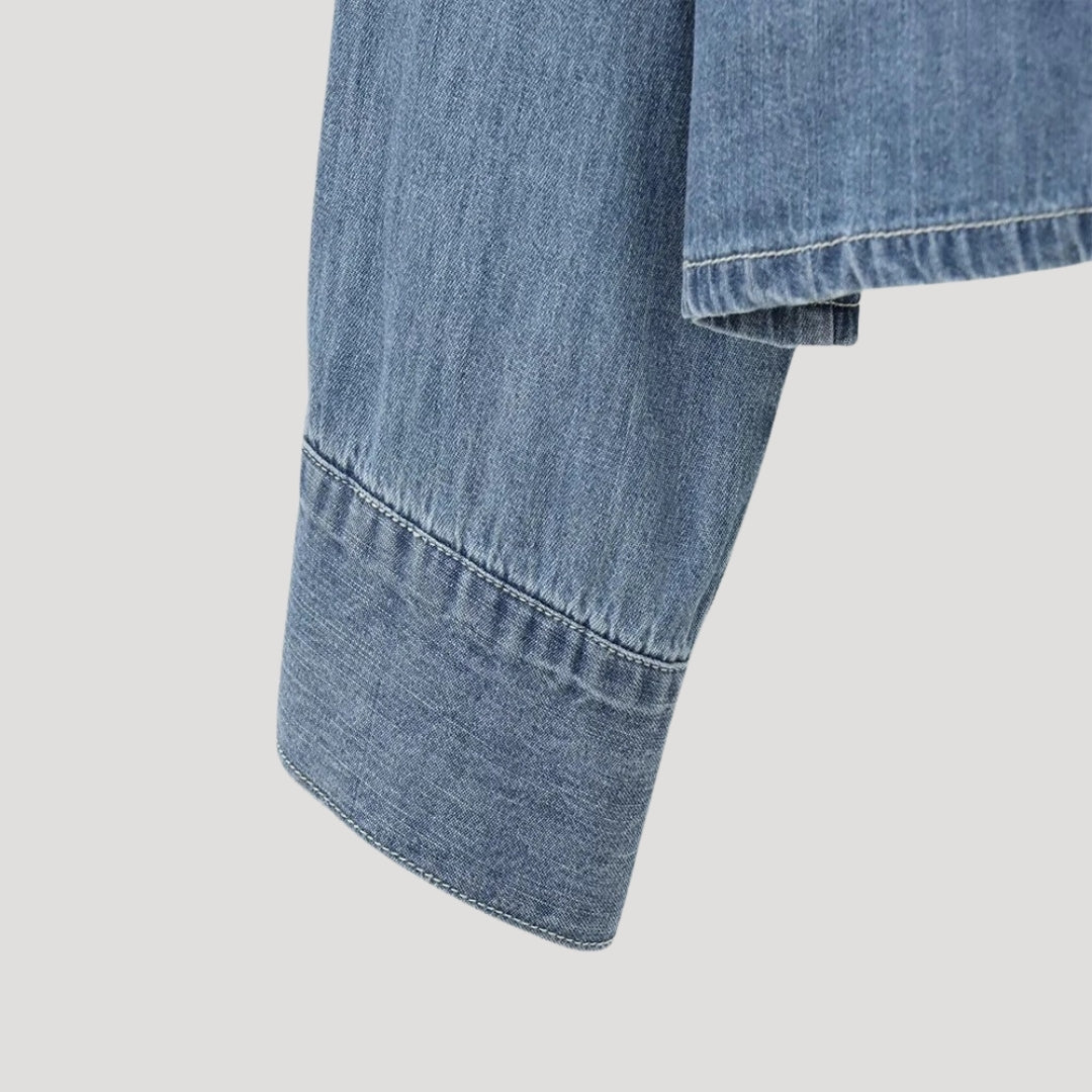 Olea - Denim Fliege Bluse mit langen Ärmeln