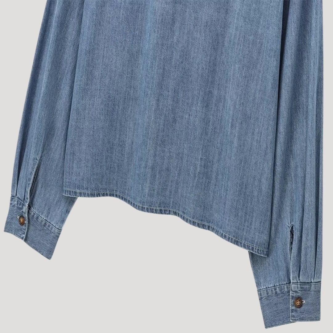 Olea - Denim Fliege Bluse mit langen Ärmeln