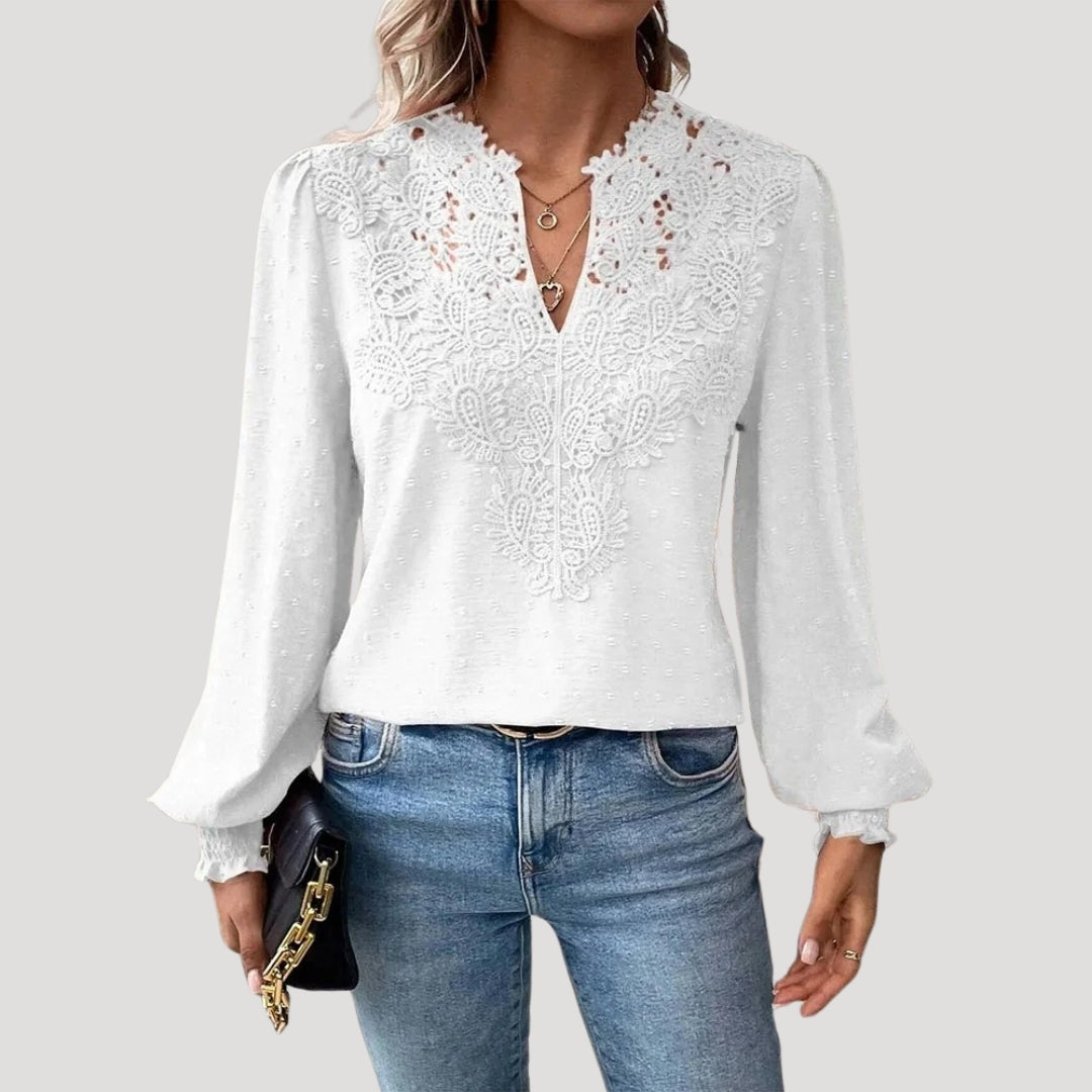 Yara - Spitzenbestickte Bluse mit langen Ärmeln