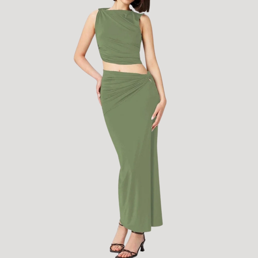 Farrah - Elegantes, drapiertes Maxikleid mit Schlitz