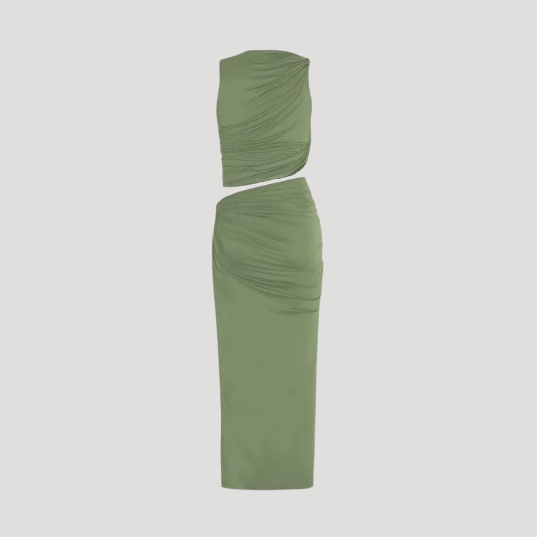 Farrah - Elegantes, drapiertes Maxikleid mit Schlitz