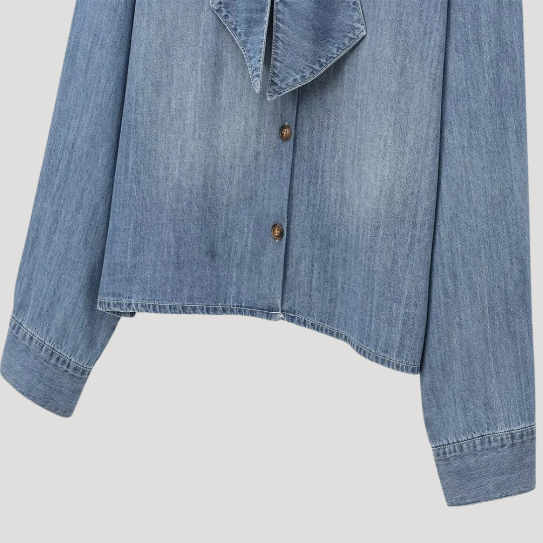 Olea - Denim Fliege Bluse mit langen Ärmeln
