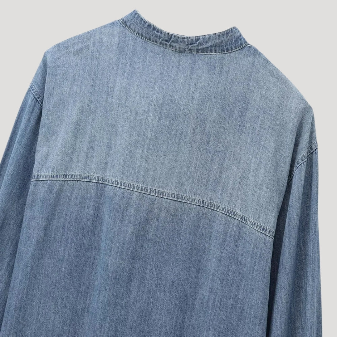 Olea - Denim Fliege Bluse mit langen Ärmeln