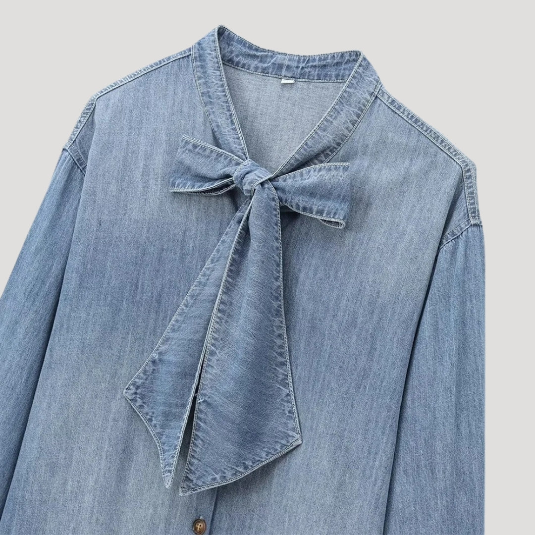 Olea - Denim Fliege Bluse mit langen Ärmeln