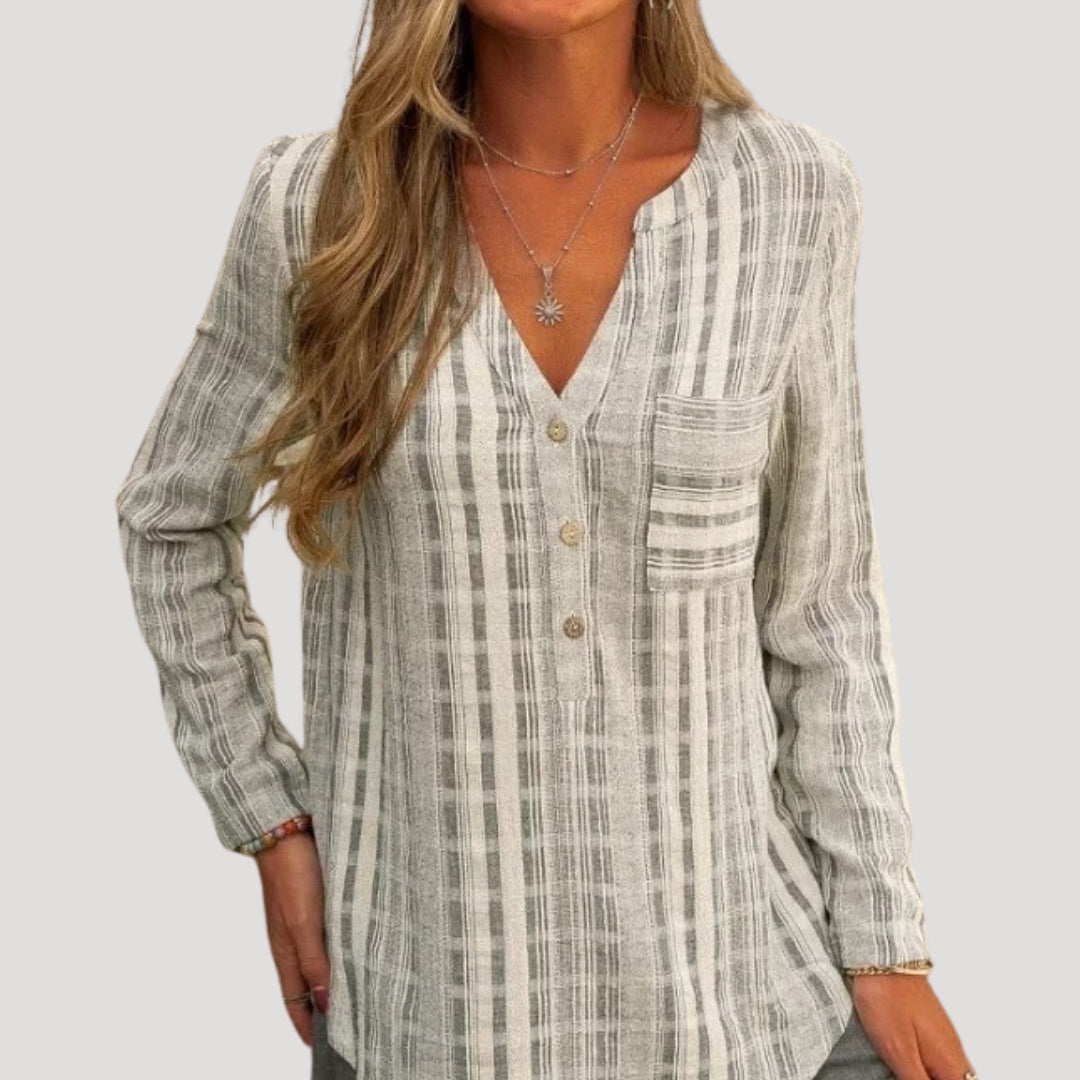 Faye - Gestreifte Button-Up Freizeitbluse