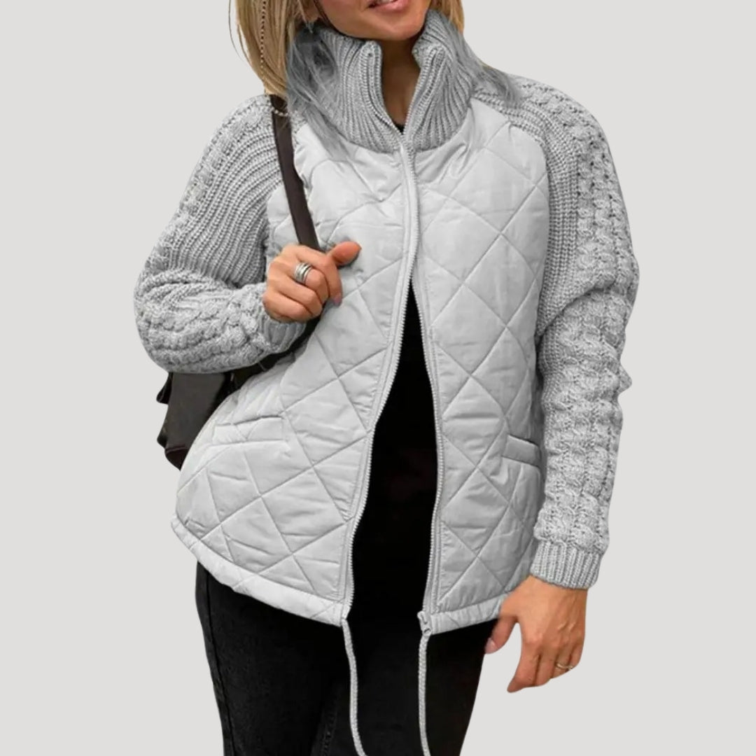 Freya - Padded Jacket with Knitted Sleeves and Zipper