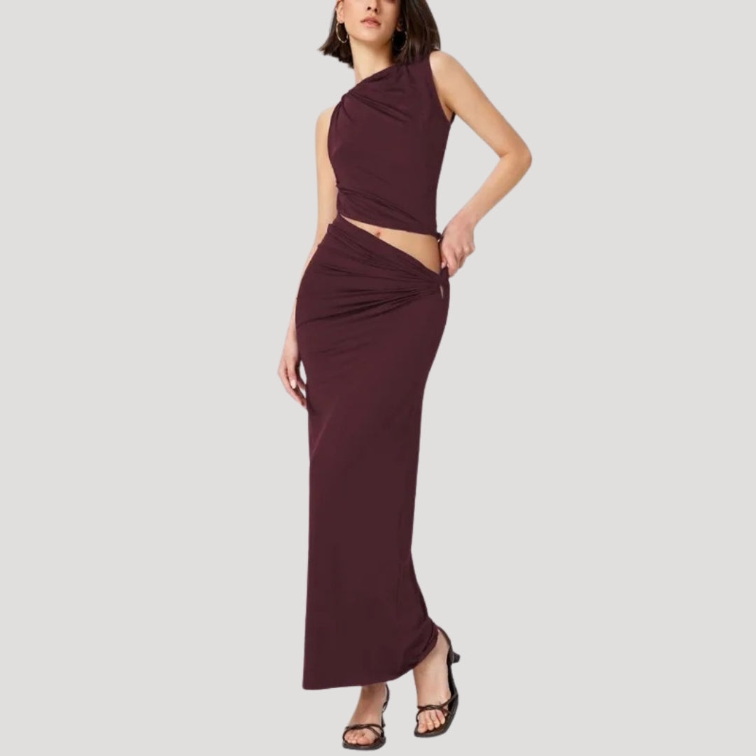Farrah - Elegantes, drapiertes Maxikleid mit Schlitz