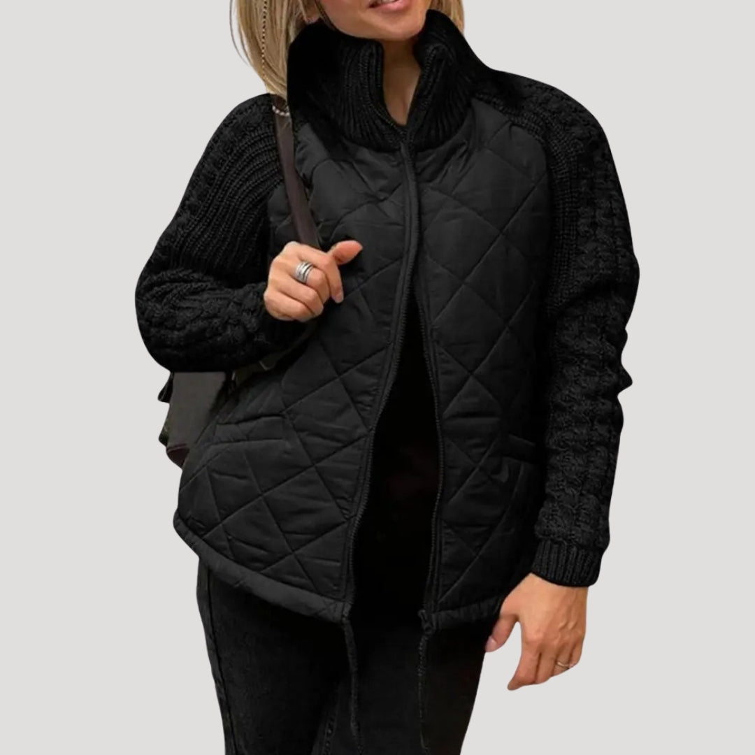 Freya - Padded Jacket with Knitted Sleeves and Zipper