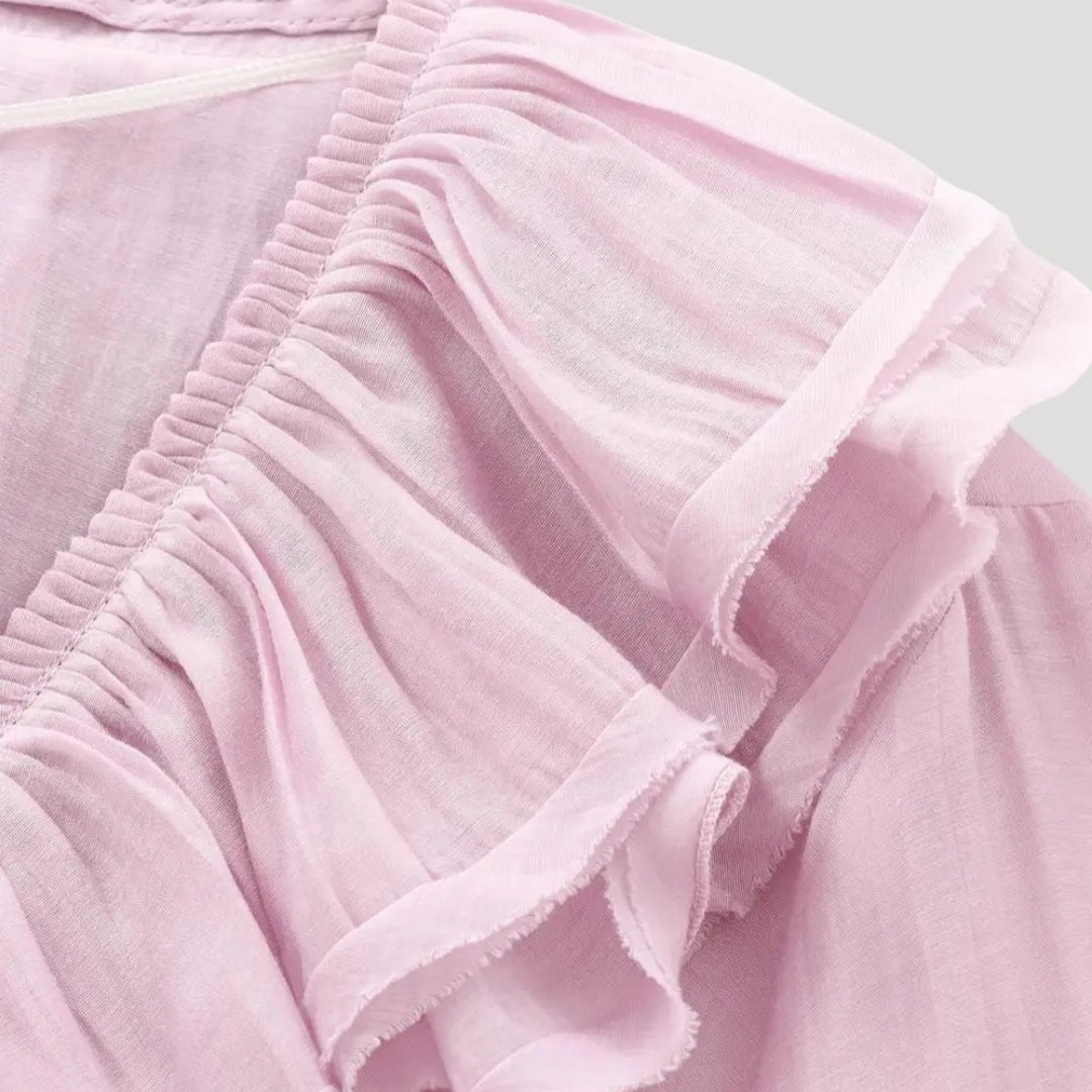 Herb - Rüschenshirt aus Chiffon mit V-Ausschnitt