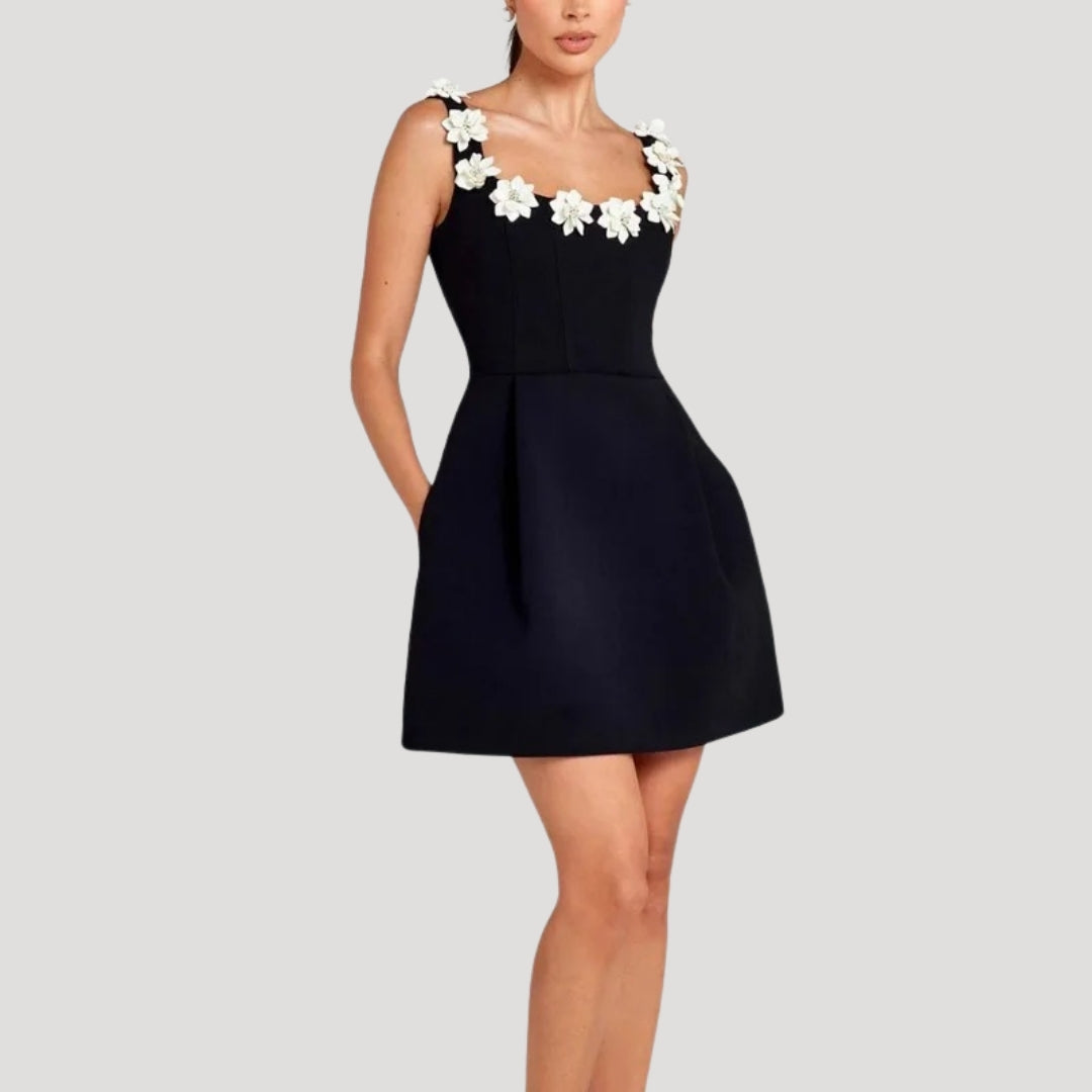 Delia - Floral Appliqué A-Line Mini Dress