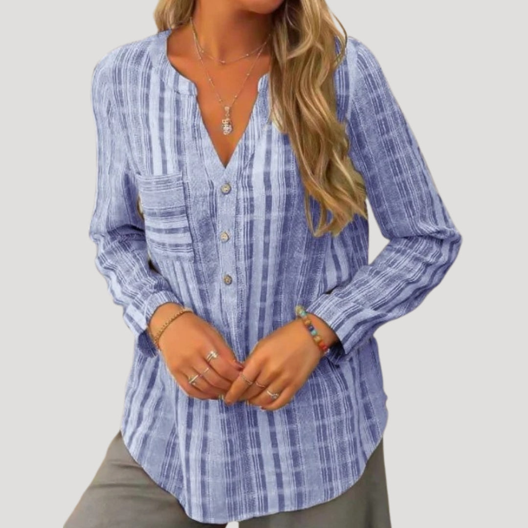 Faye - Gestreifte Button-Up Freizeitbluse