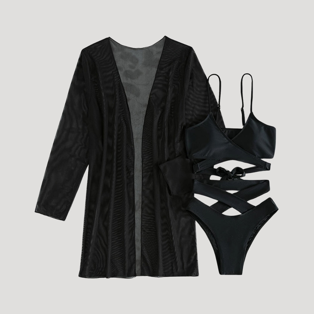 Freya – Elegant Three-Piece Bikini Set with Sheer Cover-Up