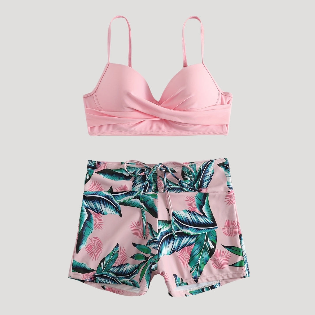 Inanna - Tropical Print Swimsuit Set with Wrap Top