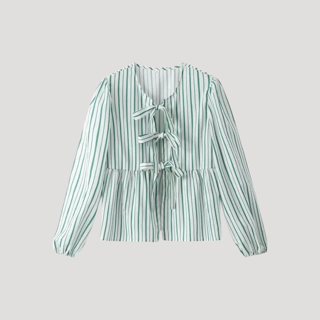 Chantal - Gestreifte Bluse mit Krawattenfront und Peplum