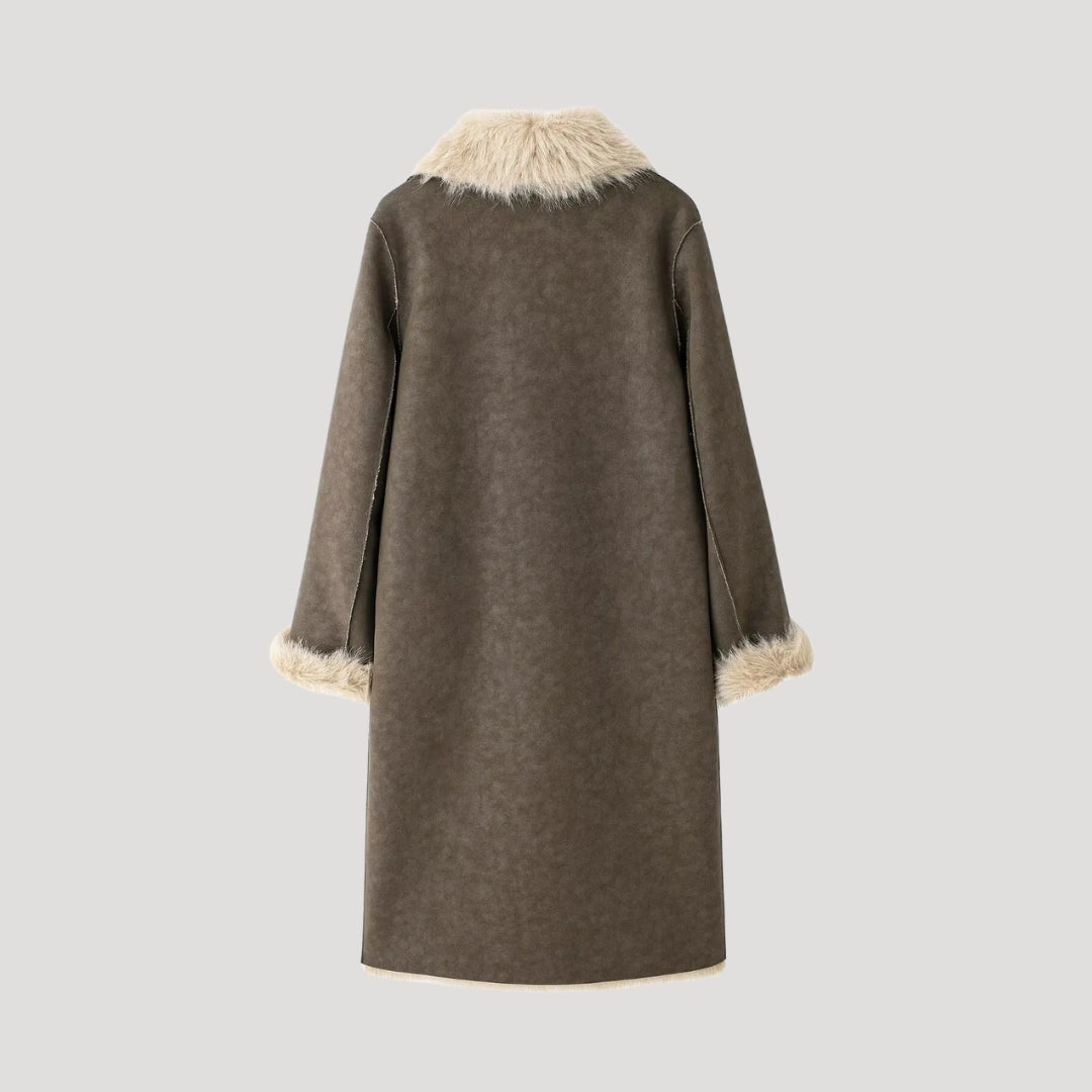 Peridot - Damen Oversized Mantel aus Kunstfell