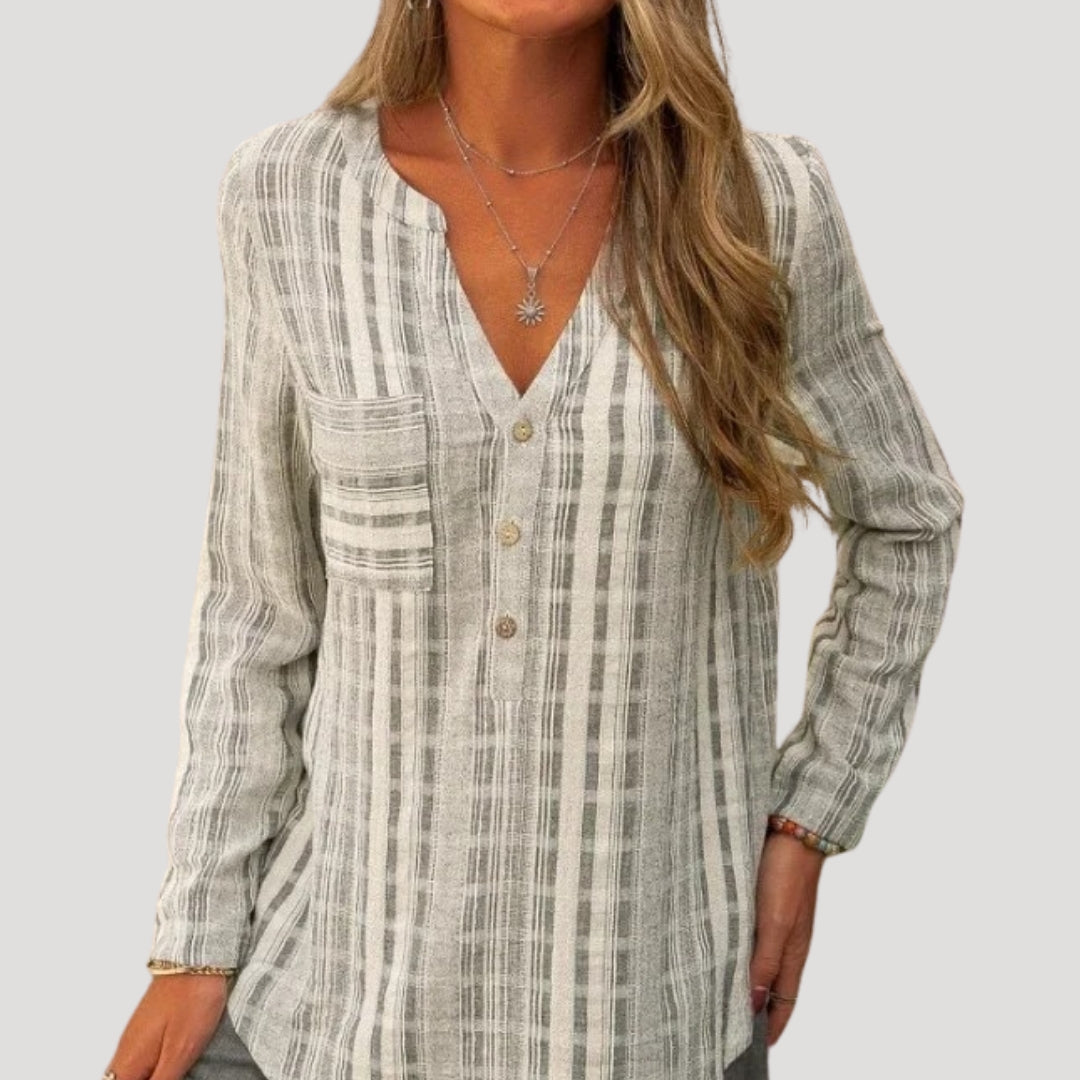 Faye - Gestreifte Button-Up Freizeitbluse