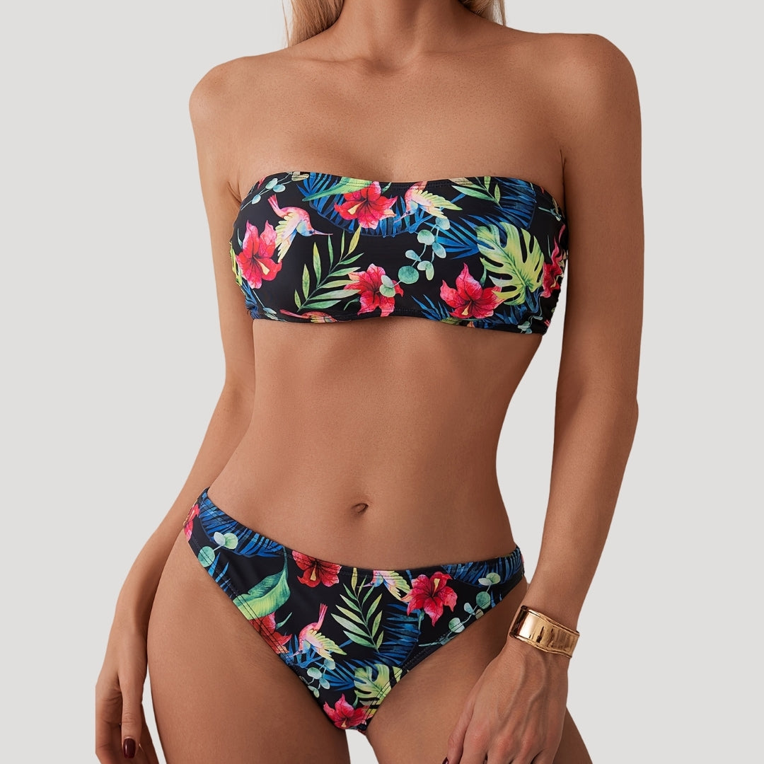 Mabel - Tropical Print Bandeau Bikini Set