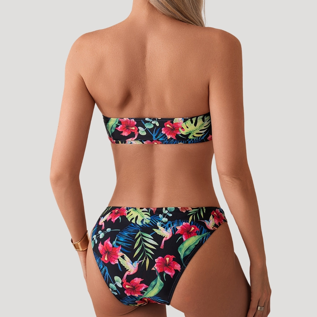Mabel - Tropical Print Bandeau Bikini Set