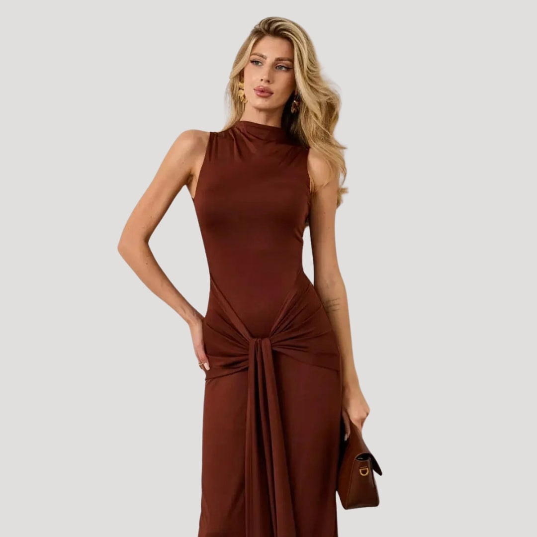 Constance - Elegant Maxi Dress with High Collar and Tie