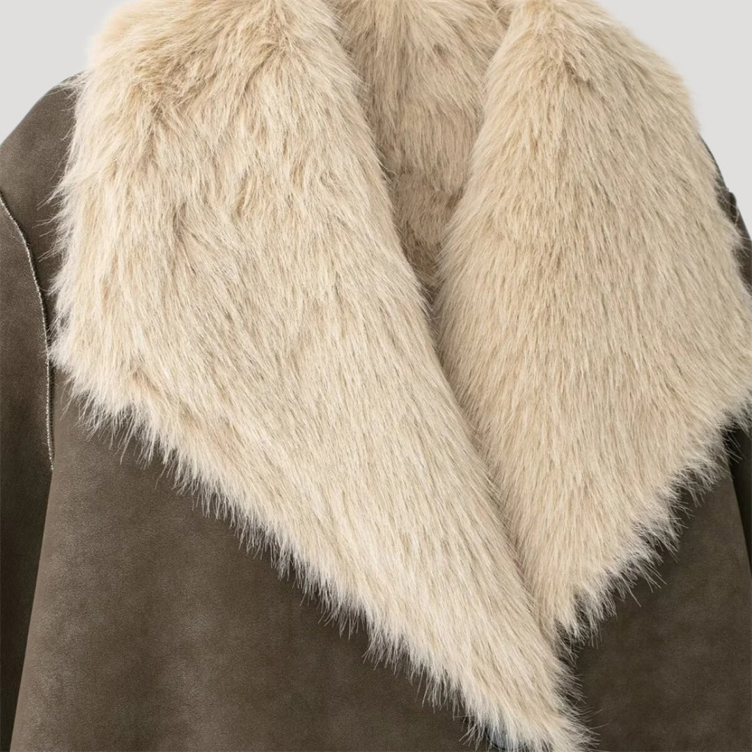 Peridot - Damen Oversized Mantel aus Kunstfell