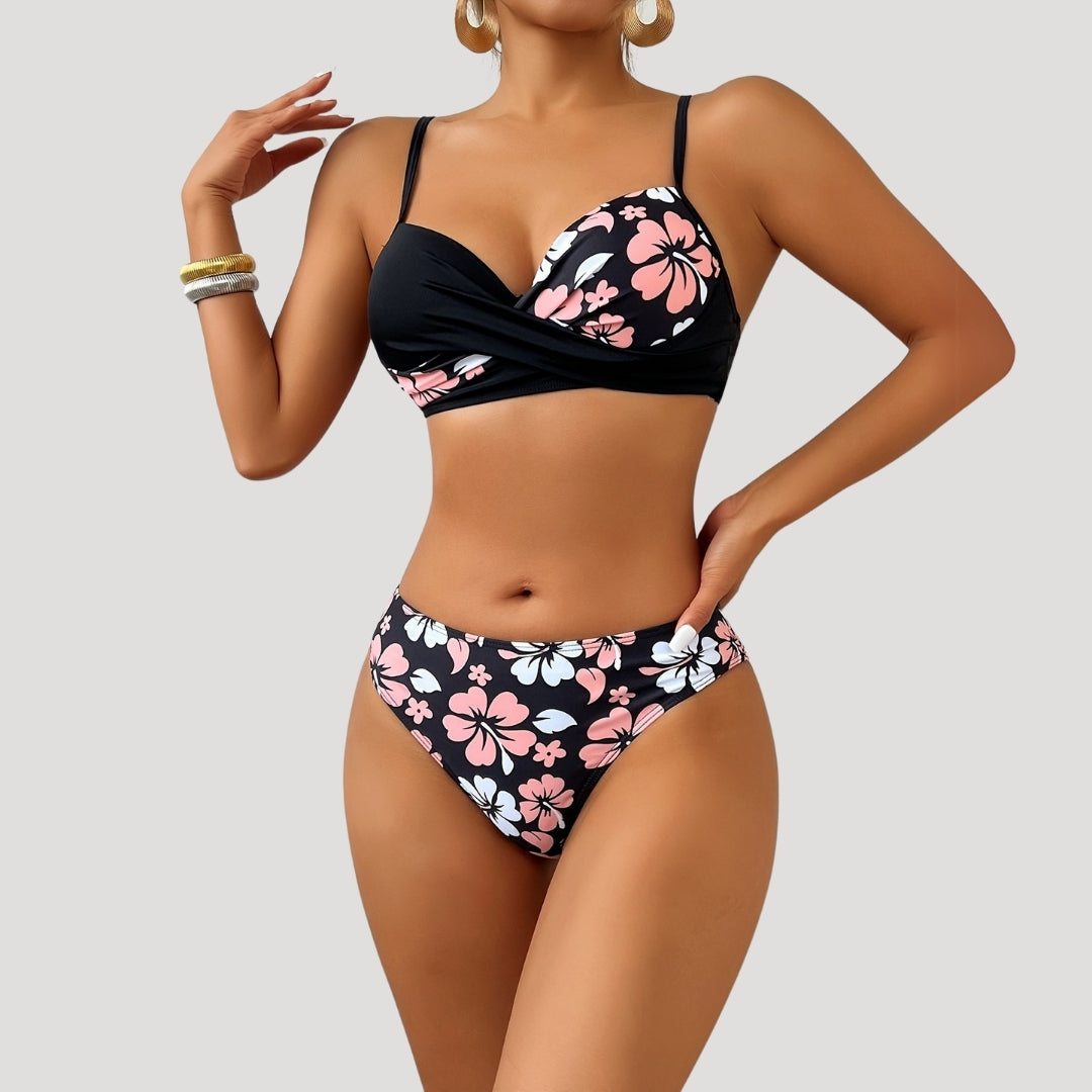 Lark - Blumenmuster Wickelbikini-Set