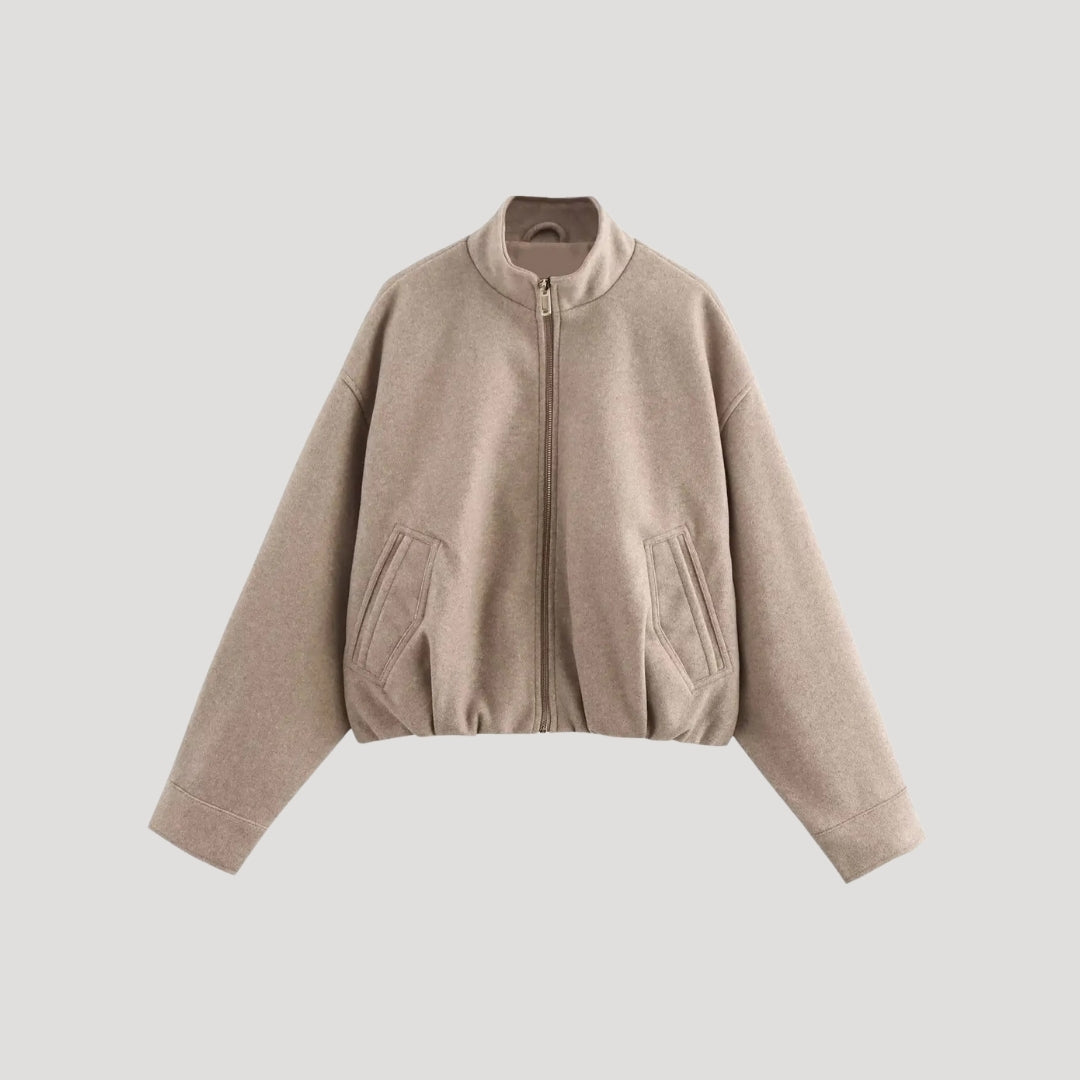 Emma - Cropped Wool Blend Bomber Jacket with Zipper