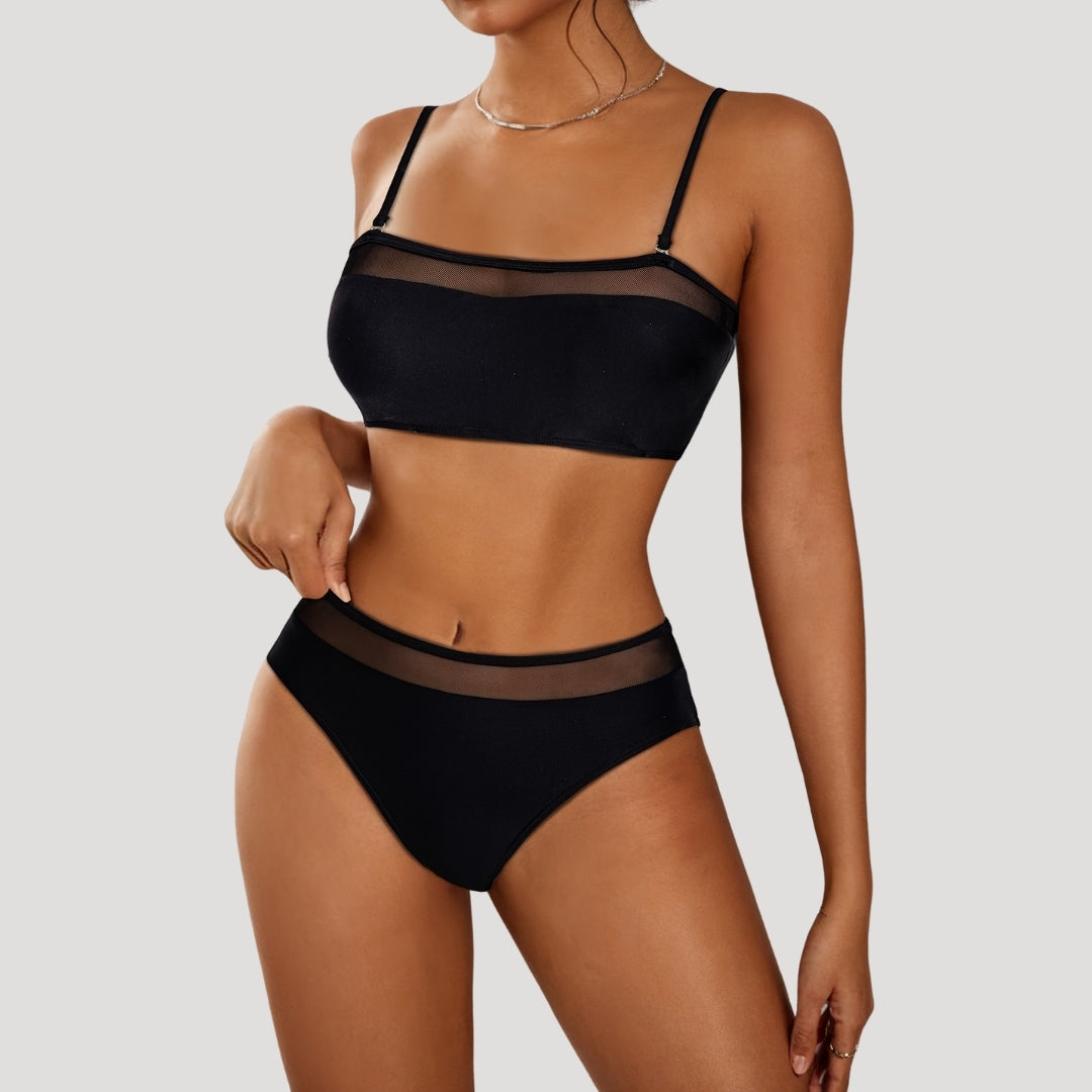 Madeleine - Schwarzes Mesh-Panel-Bikini-Set