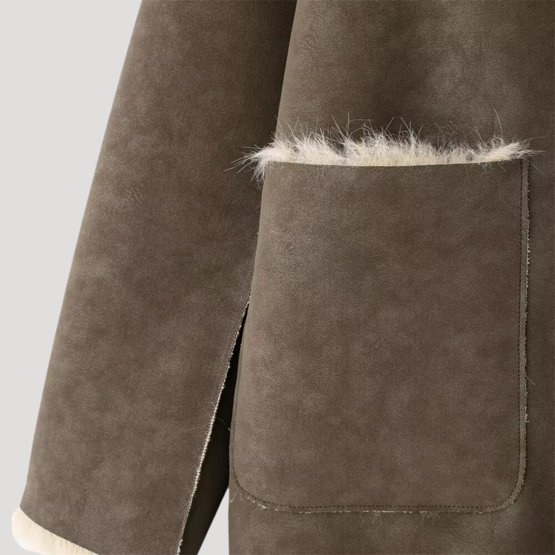 Peridot - Damen Oversized Mantel aus Kunstfell