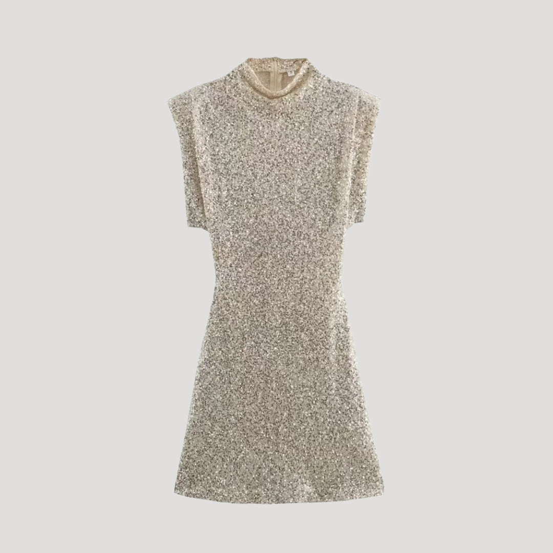 Clara - Glittering Party Dress with High Collar