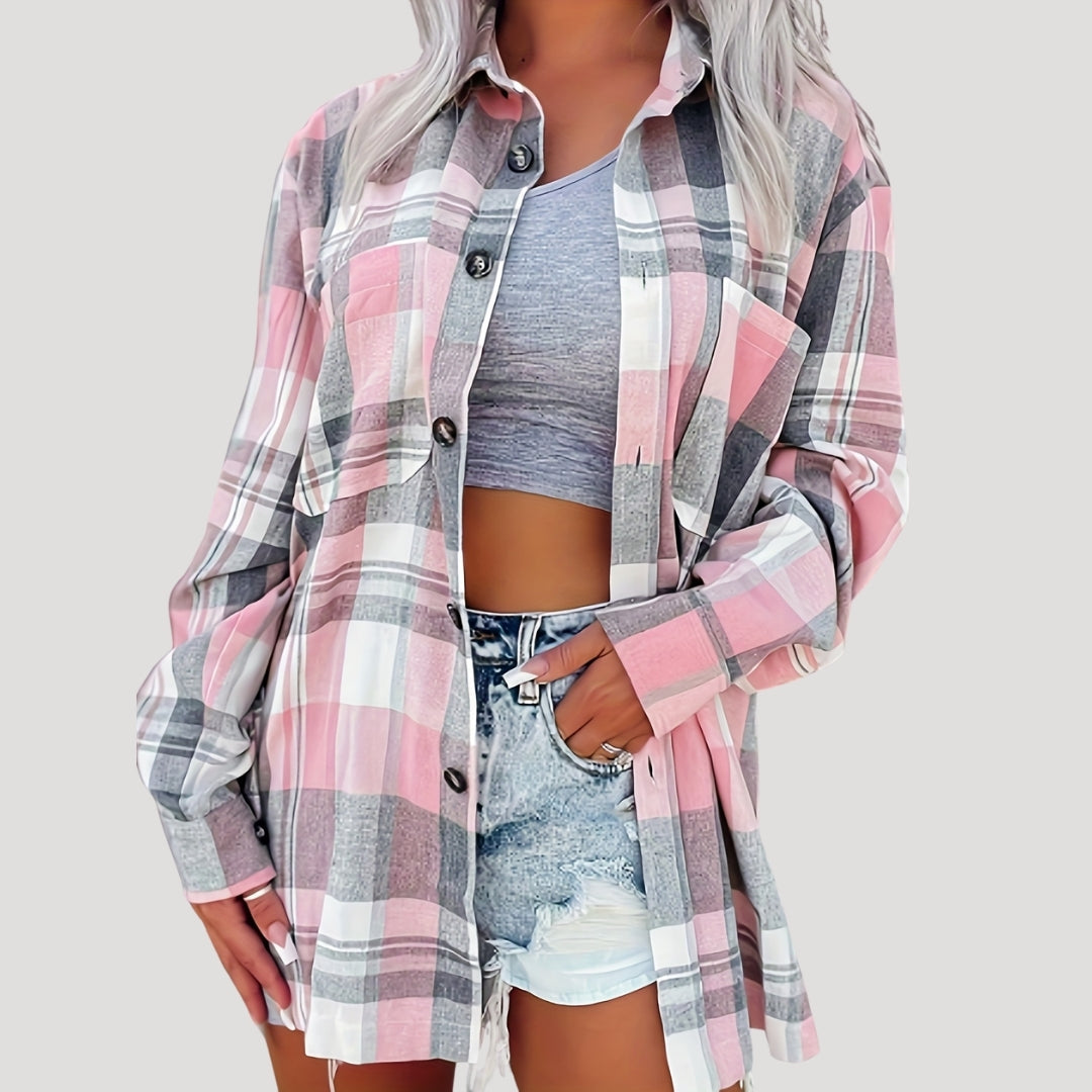 Delia - Oversized Checkered Flannel Shirt Jacket