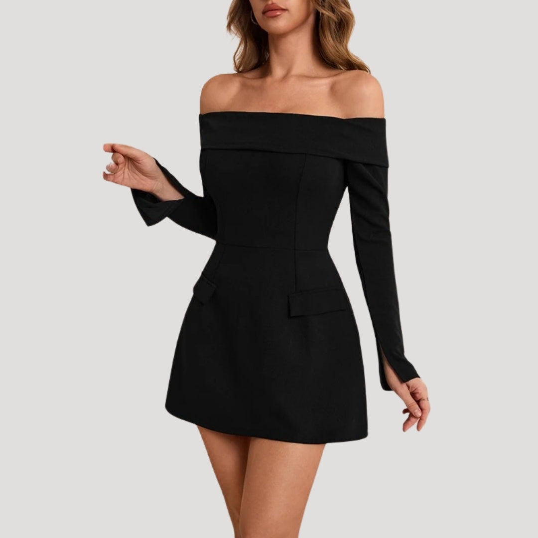 Ivy - Off-Shoulder Black Mini Dress