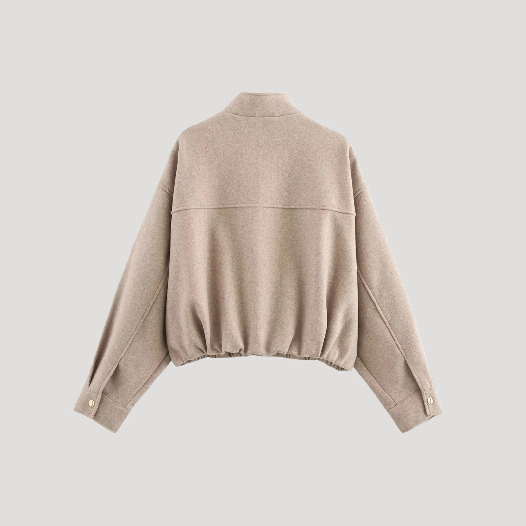 Emma - Cropped Wool Blend Bomber Jacket with Zipper