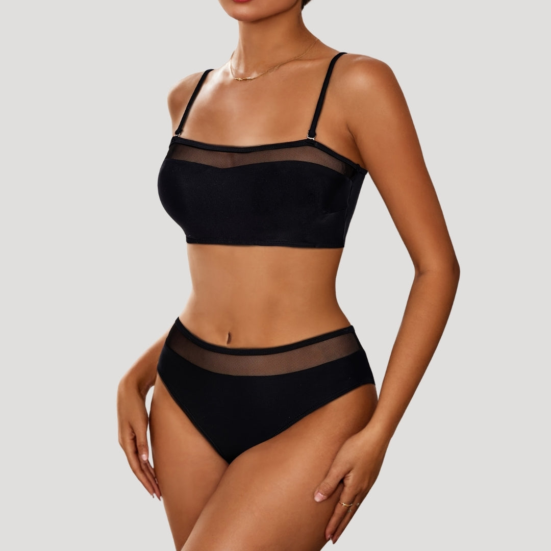 Madeleine - Schwarzes Mesh-Panel-Bikini-Set