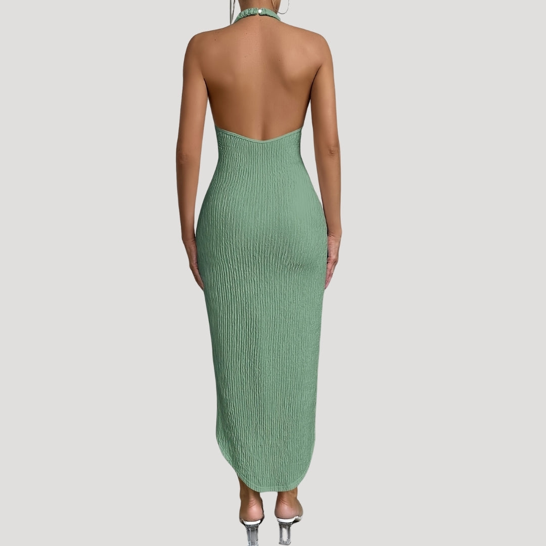 Hester - Halterneck Ruched Midi Dress