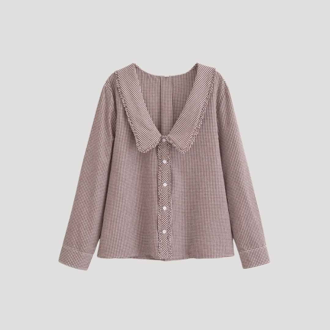 Regina - Gingham-Bluse mit Rüschensaum
