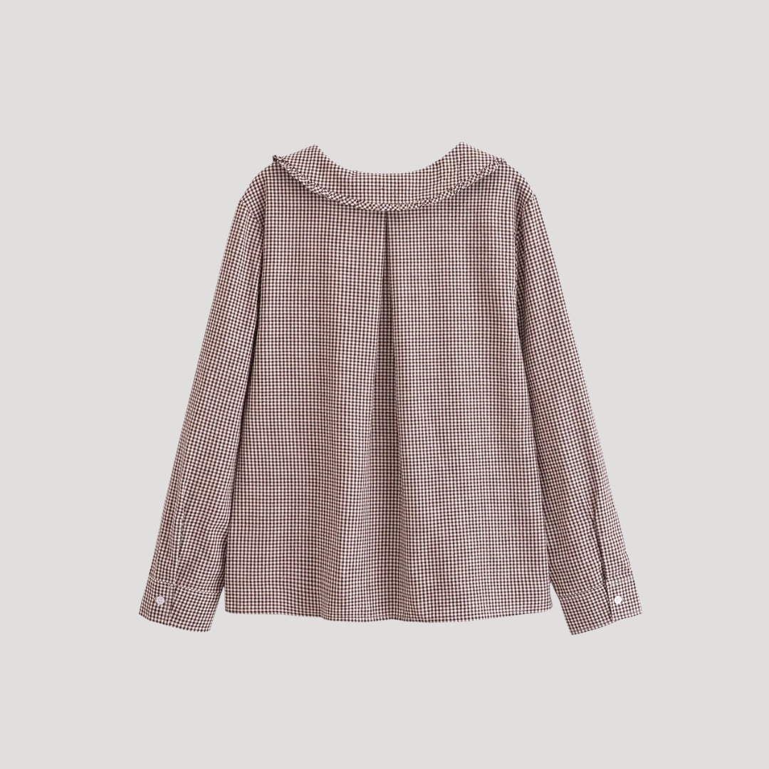 Regina - Gingham-Bluse mit Rüschensaum