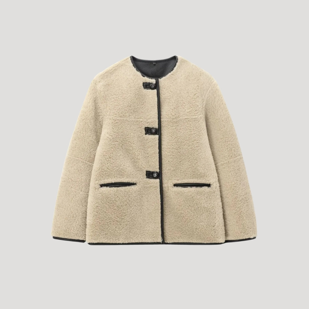 Sophia – Luxe Sheepskin Jacket with Contrast Trim