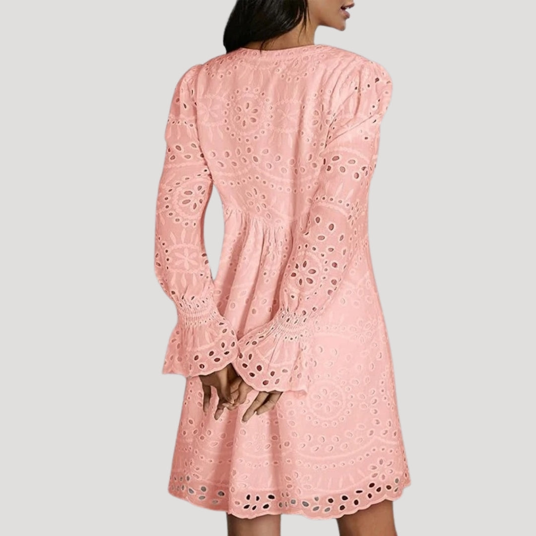 Sandra - Dress with Broderie Anglaise and Long Sleeves