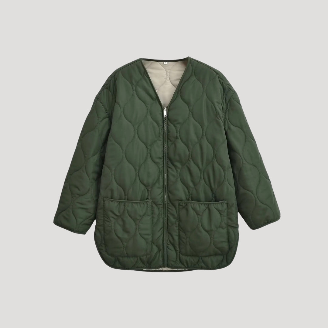 Delia - Padded Green Oversized Zip Jacket