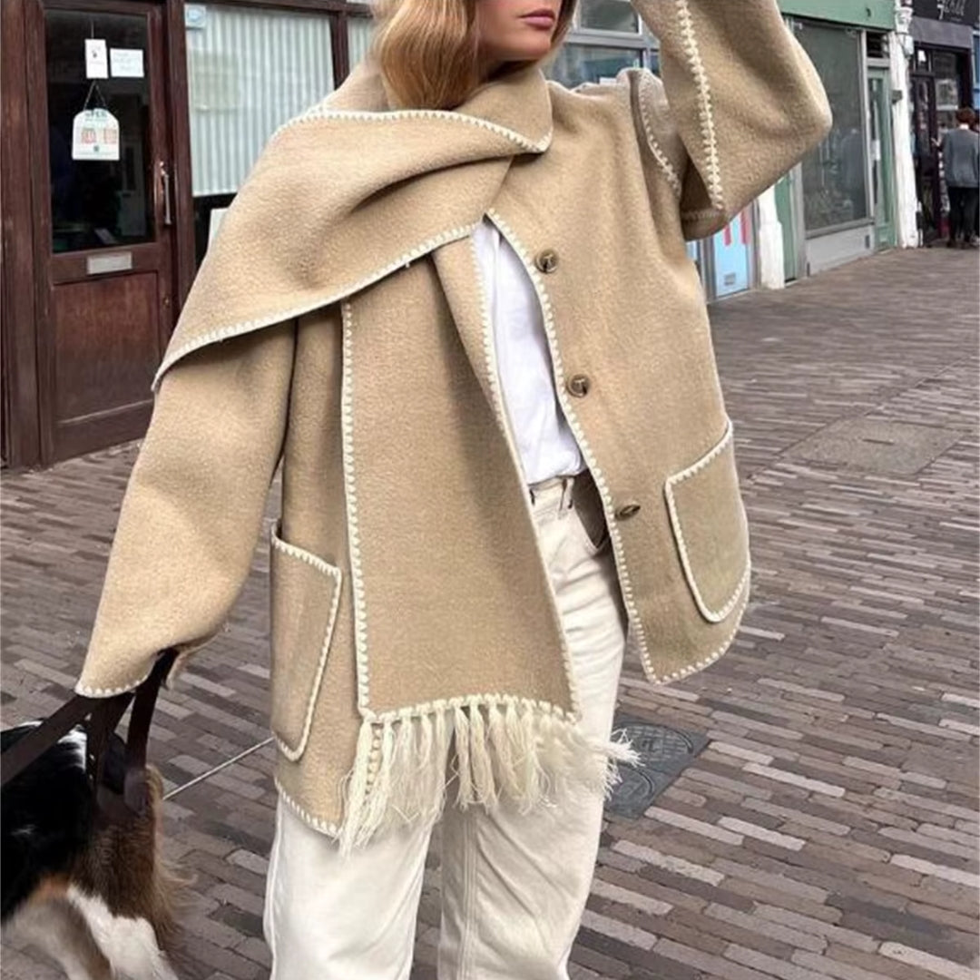 Talia - Damen Fransen Woll-Wintermantel