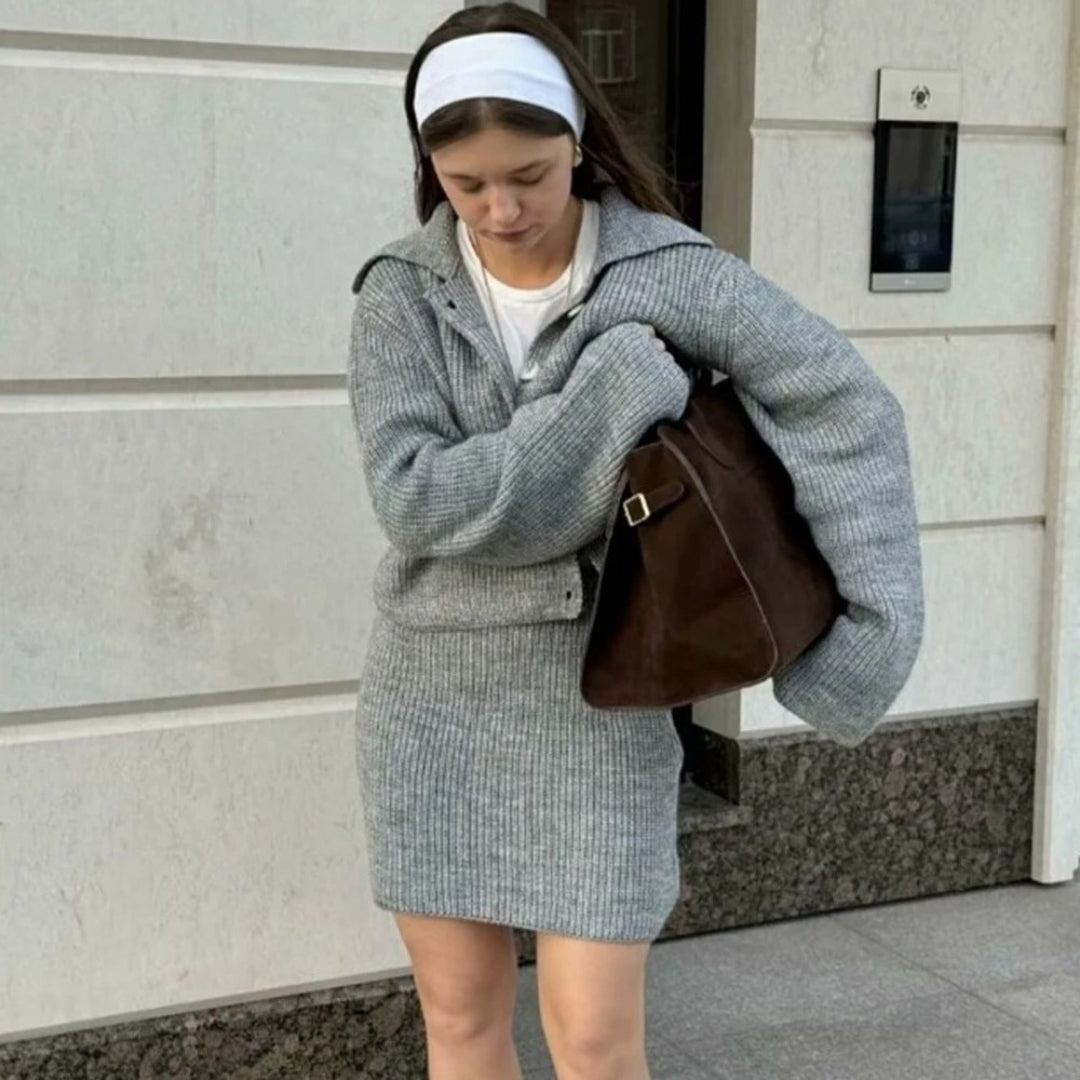 Noble - Rippstrick-Cardigan und Rock-Set