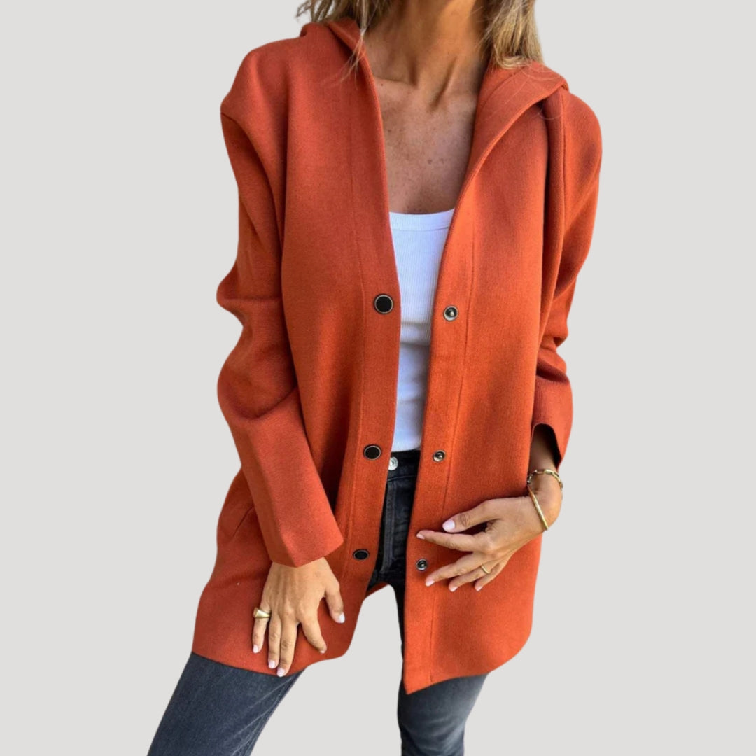 Damaris - Damen Kapuzen-Button-Cardigan-Mantel