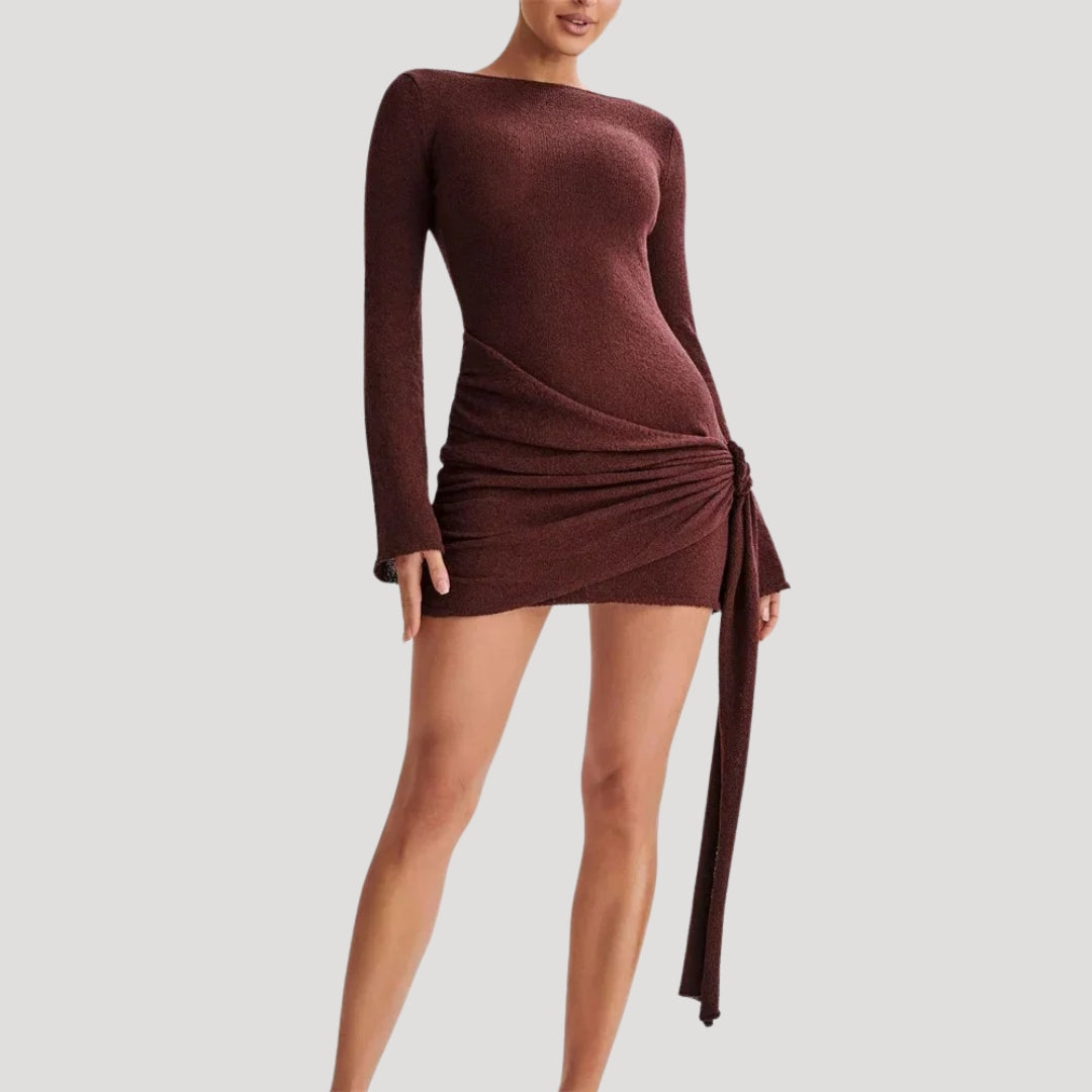 Ingrid - Long-Sleeved Asymmetrical Ruched Mini Dress